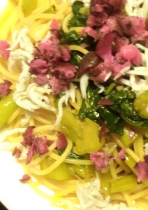 絶品！しば漬けとしらすと野沢菜の和風スパ-レシピのメイン写真