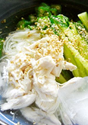 冷たい♪ささみと夏野菜の鶏ガラそうめん-レシピのメイン写真