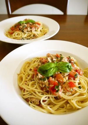 フレッシュトマトのバジルとツナのパスタ♪-レシピのメイン写真