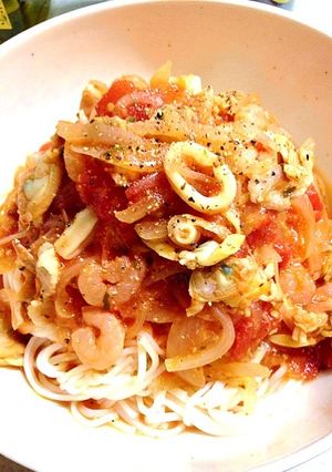 シーフードとトマトの冷麦-レシピのメイン写真