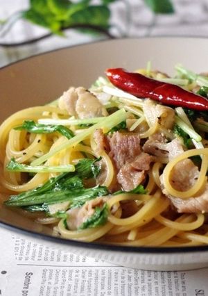 豚肉と水菜の ごま油風味パスタ-レシピのメイン写真