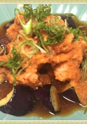 鶏胸肉の塩麹唐揚げで鶏とナスの揚げ出し-レシピのメイン写真
