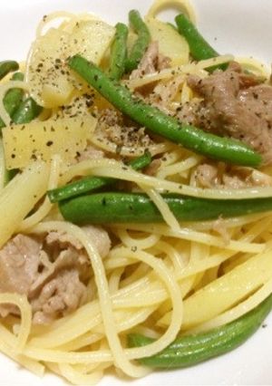 豚肉とインゲンとジャガイモのパスタ-レシピのメイン写真