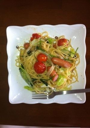 簡単味付け！野菜たっぷりペペロンチーノ！-レシピのメイン写真