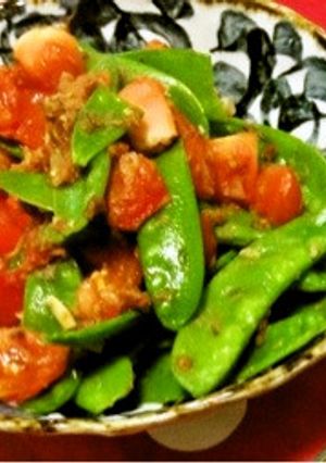 絹さやとトマトのにんにくおかか醤油炒め-レシピのメイン写真
