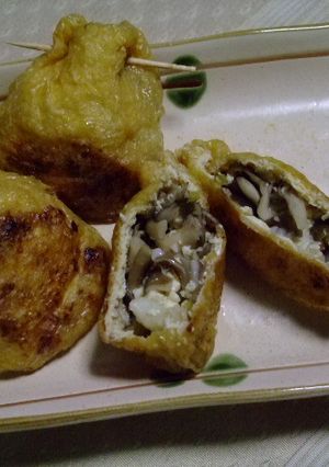 ゴマ風味♪たたき山芋とキノコのきつね焼き-レシピのメイン写真