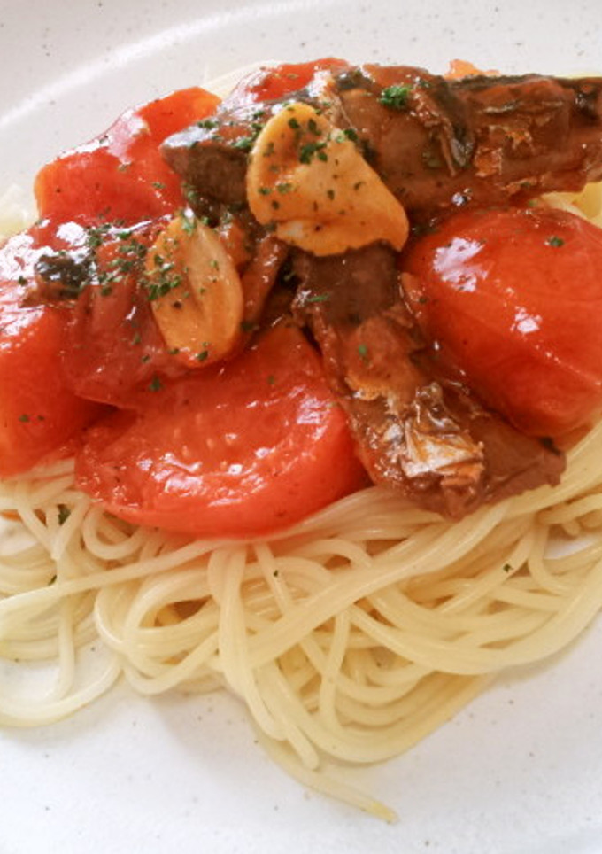 さんまの蒲焼とトマトのパスタ-レシピのメイン写真