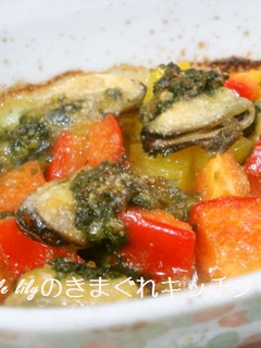 ムール貝とパプリカのバジル焼き-レシピのメイン写真