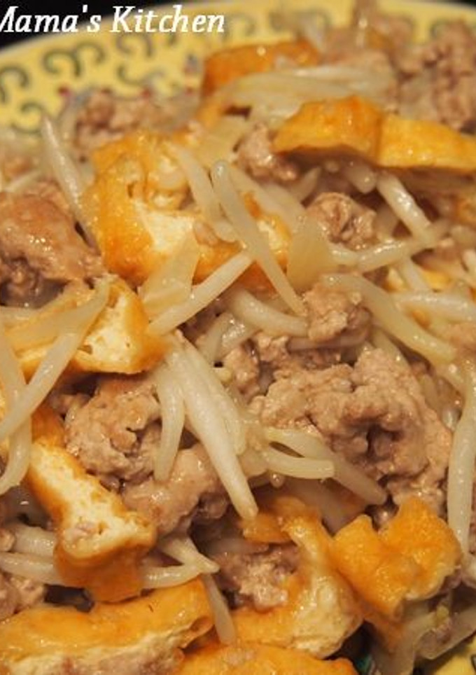 ひき肉・お揚げ・もやしの炒めもの-レシピのメイン写真