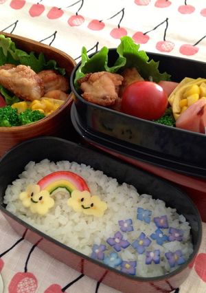 キャラ弁:あじさい なすびで色付け-レシピのメイン写真