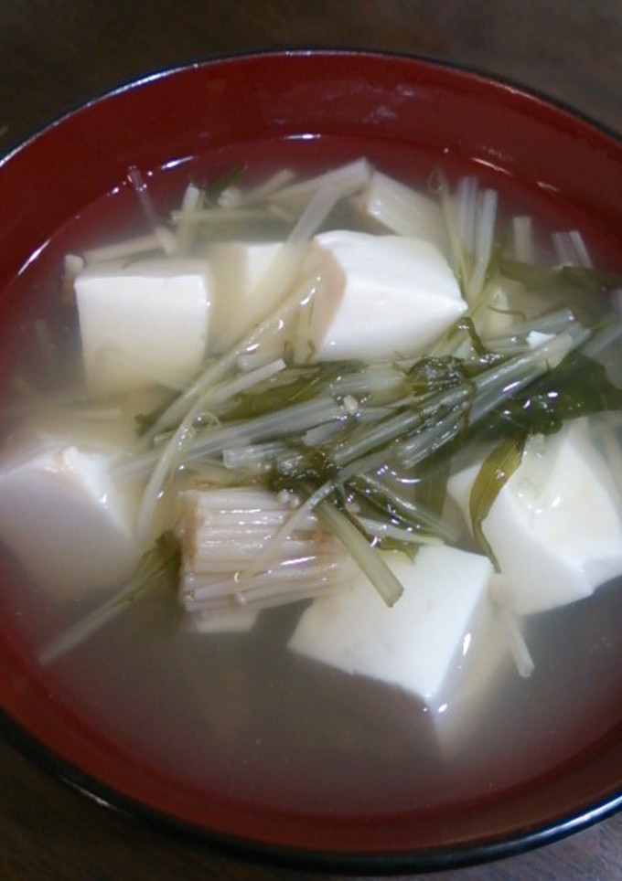 豆腐と水菜とエノキのお吸い物-レシピのメイン写真