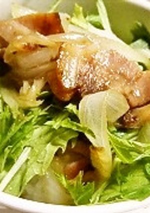 焼豚と玉ねぎの甘辛丼ー水菜添え-レシピのメイン写真