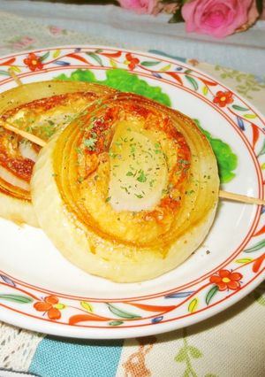玉ねぎ☆油揚げで切り株のかば焼き！-レシピのメイン写真