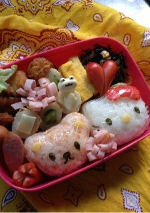 キャラ弁 キティー＆クマの弁当-レシピのメイン写真