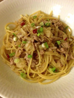 なめ茸とひき肉のペペロンチーノパスタ-レシピのメイン写真