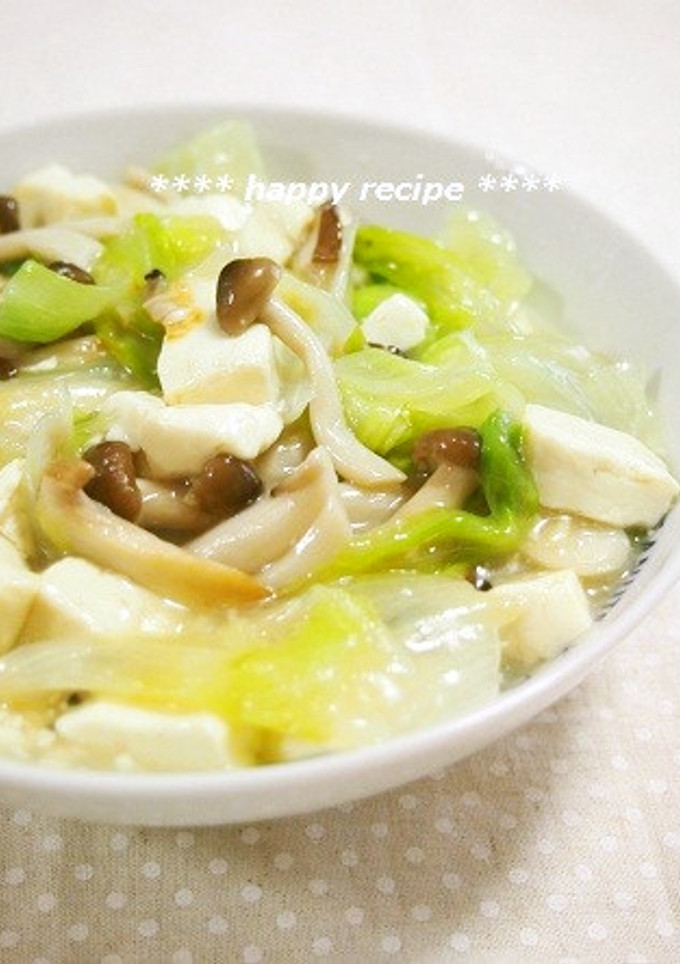 簡単！豆腐・きのこ・レタスの塩あん炒め-レシピのメイン写真