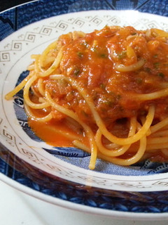今日は、トマトの煮込みパスタよ!-レシピのメイン写真