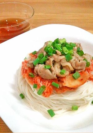 マヨ豚キムチで☆スタミナぶっかけ素麺-レシピのメイン写真