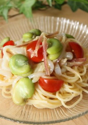 そら豆とイカの冷製みょうが味噌パスタ-レシピのメイン写真