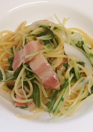 水菜とベーコンの和風スパゲッティ-レシピのメイン写真