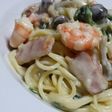 海老とほうれん草のクリームパスタ♪裏ワザ