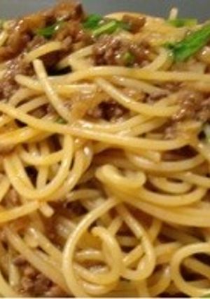 男の料理！！ひき肉と水菜のパスタ-レシピのメイン写真