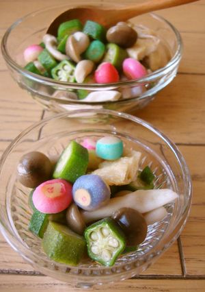 夏の小鉢(オクラと手毬麩)　-レシピのメイン写真