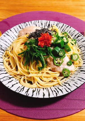 ★梅と大葉とオクラと長芋の簡単夏パスタ★-レシピのメイン写真