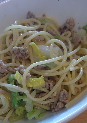 簡単♪白菜と豚ひき肉の和風パスタ-レシピのメイン写真
