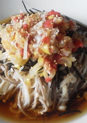 ごま油香る✿叩き梅とねぎの冷製そば✿-レシピのメイン写真