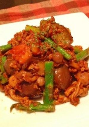 鶏挽肉と夏野菜のヘルシーカレー炒め-レシピのメイン写真