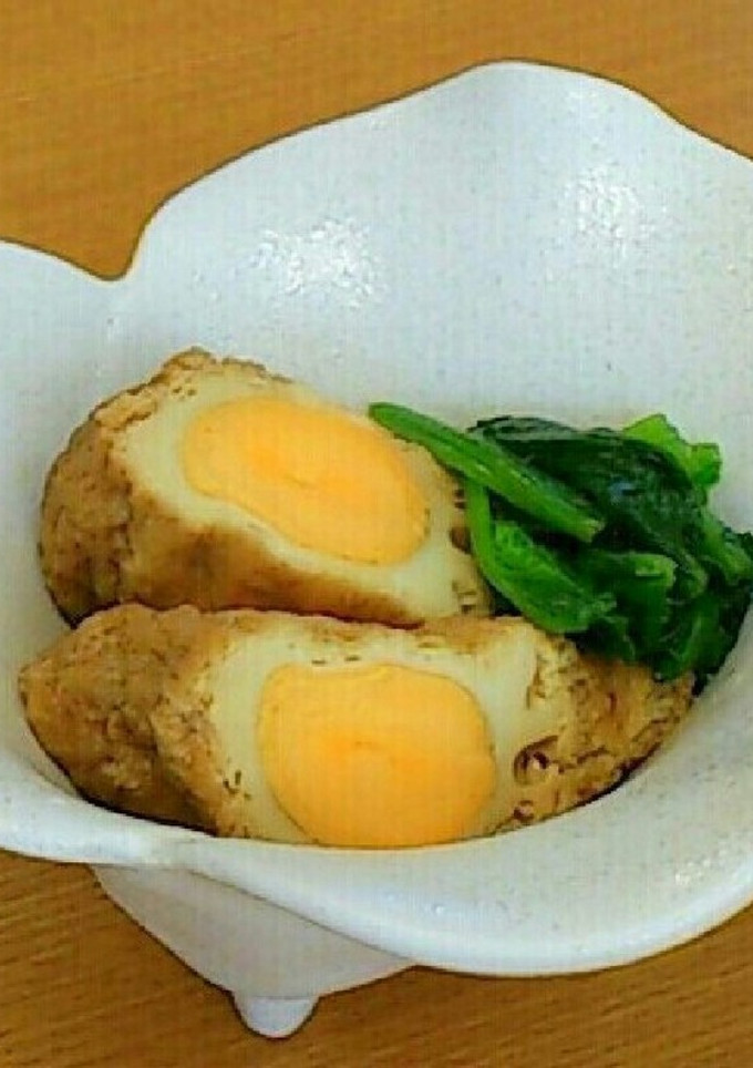 定番。卵の巾着煮 青菜添え-レシピのメイン写真