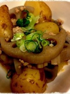 じゃがいも蓮根の鶏そぼろ煮-レシピのメイン写真