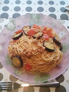 ナスとツナとトマトのオリーブオイルパスタ-レシピのメイン写真