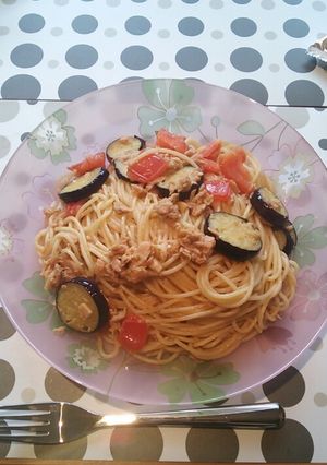 ナスとツナとトマトのオリーブオイルパスタ-レシピのメイン写真