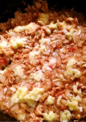 夏に最高!トマトとひき肉のもんじゃ焼き♪-レシピのメイン写真