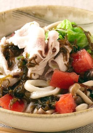 具だくさんの冷しもずくうどん-レシピのメイン写真
