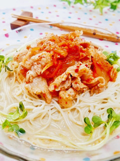 夏ランチ☆豚キム豆乳ぶっかけそうめん-レシピのメイン写真