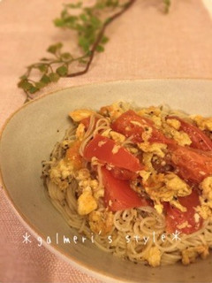 麺つゆで♪トマトと卵のそうめんチャンプル-レシピのメイン写真
