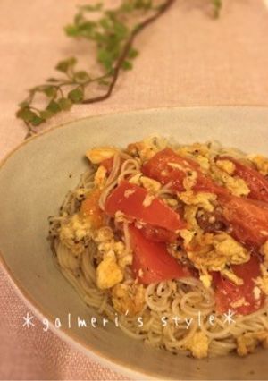 麺つゆで♪トマトと卵のそうめんチャンプル-レシピのメイン写真