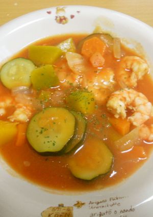海老と夏野菜の食べるトマトスープ-レシピのメイン写真