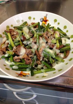 ニンニクの芽と豚肉のチーズ炒め-レシピのメイン写真