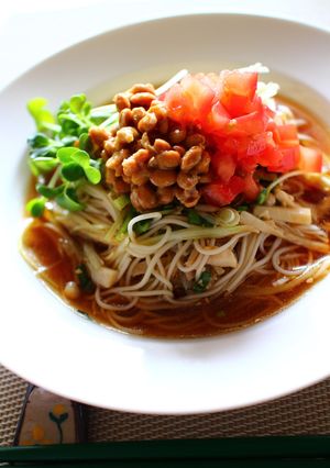 たっぷり野菜ときのこの納豆ぶっかけ素麺-レシピのメイン写真