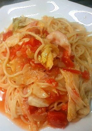 ベーコンとキャベツのトマトパスタ-レシピのメイン写真