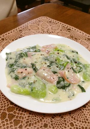 青梗菜とハムのとろとろミルク煮-レシピのメイン写真
