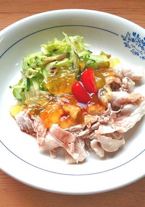 冷しゃぶサラダのマンゴージュレ酒かけ☆-レシピのメイン写真