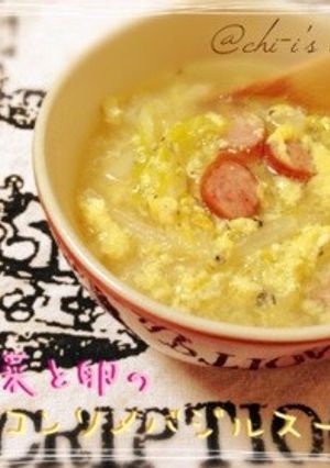 白菜と卵のコンソメバジルスープ-レシピのメイン写真