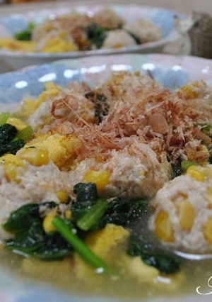 コーン鶏団子と小松菜と卵のだしあんかけ-レシピのメイン写真