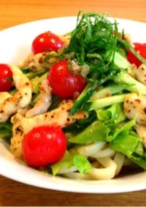 鶏香草焼サラダうどん-レシピのメイン写真