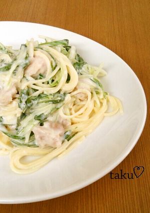 チキンと水菜のクリームパスタ-レシピのメイン写真